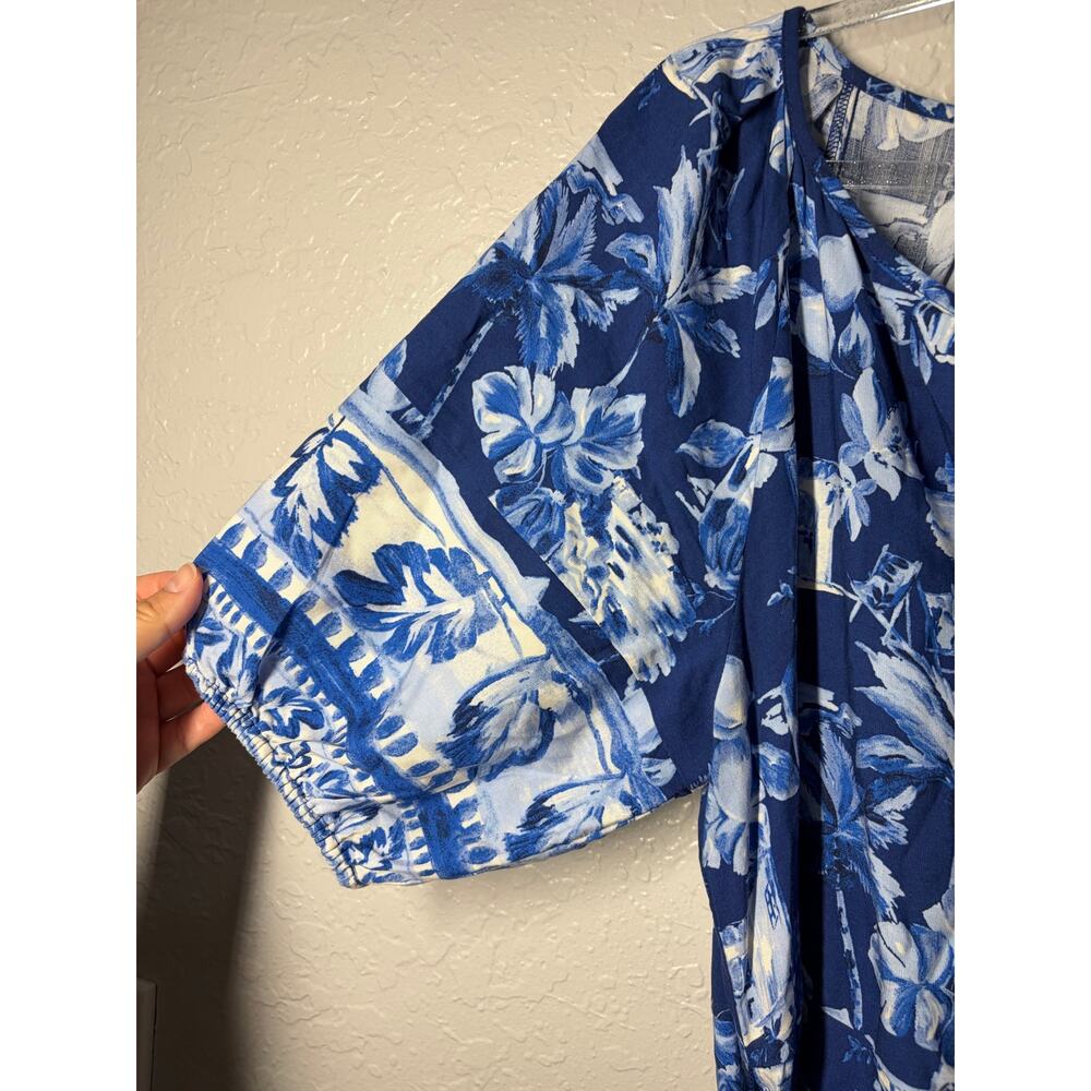LOFT Corfu Weekend Puff Sleeve Midi Dress Hawaiian Vacation Beachy Boho M - Picture 5 of 9